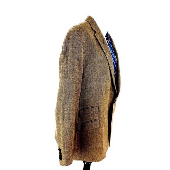 Lauren Ralph Lauren Tweed Wool 2 Leather Button Sport Coat 44R Brown Cross Check - Picture 7 of 12